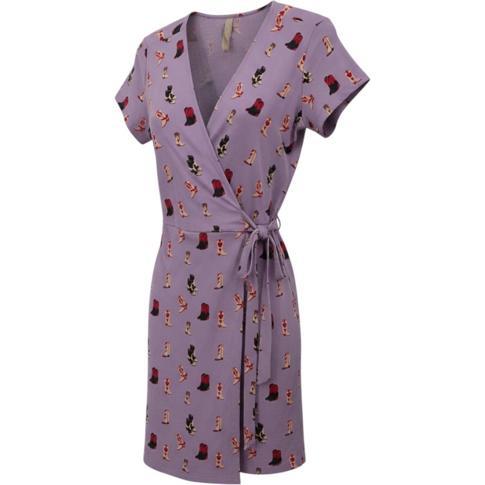 Mata Traders Wrap Dress Women Medium Purple Cowboy Boot Organic Cotton Western